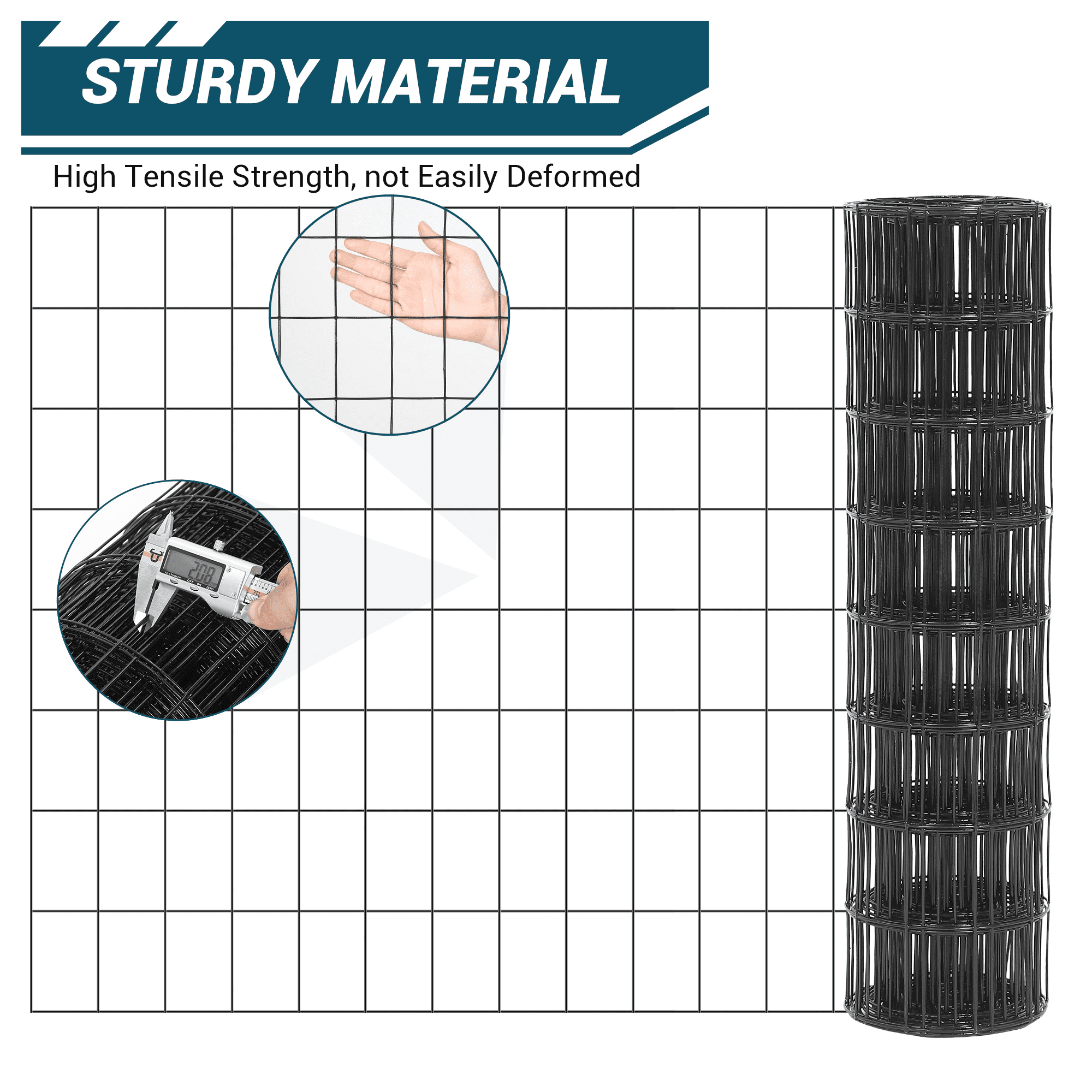 Heavy Duty Welded Wire Mesh Fence – 24"x60' Roll, 2"x3" 16GA PVC Coated – Hardware Cloth for Garden Borders, Coops & Pet Protection – with Cutting Pliers & Gloves