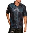 thumbnail image 5 of INSPIRE CHIC Shirts for Men's Button Down Short Sleeve Nightclub Prom Shiny Party 70s Disco Shirt S Black, 5 of 5