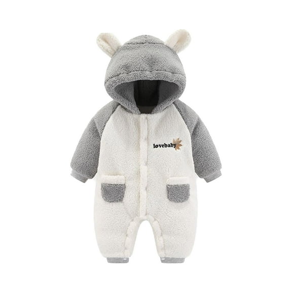 Baby Warm Jumpsuit Cute Bear Ear Hooded Jumpsuit Romper Clothes for Baby 12-18 Months