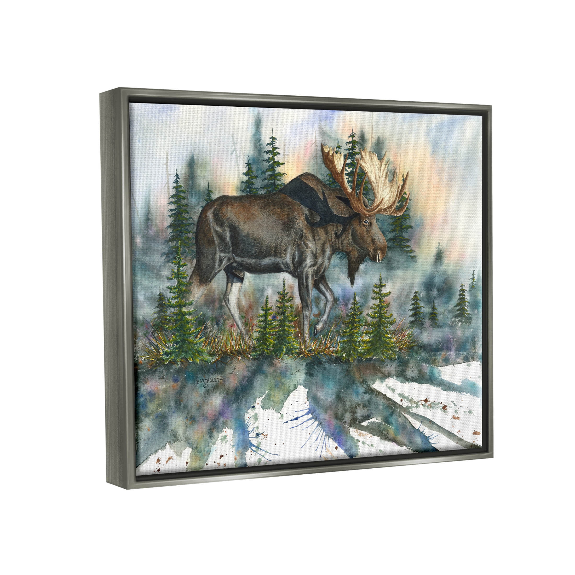 Wild Moose Forest Nature Scene Animals & Insects Graphic Art Luster Gray Framed Art Print Wall Art