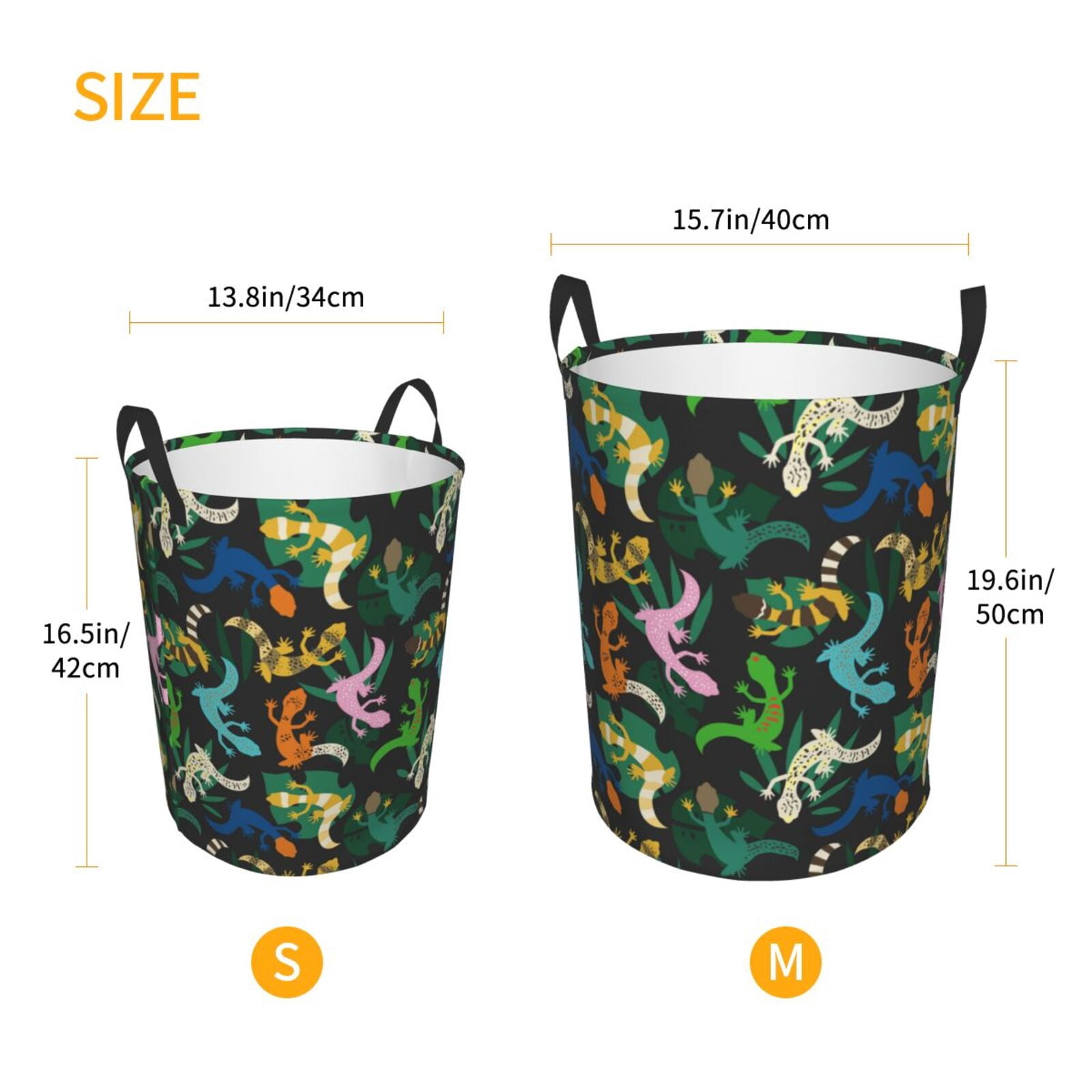 Large Laundry Basket with Handles - Striped Cute Lizard Gecko Plant_A Kids Baby Dirty Clothes Laundry Hamper for Bedroom Aesthetic