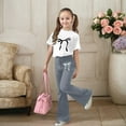 thumbnail image 2 of Two Piece Sets for Girls Short Sleeve Bow T-Shirt Top and Flared Pants Sets Girls Summer Clothes Girls Size 12-13 Years Clothes, 2 of 5