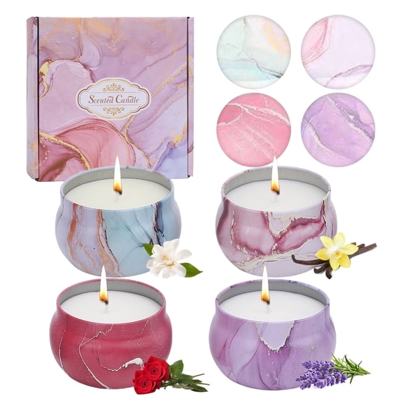 4 Pack Scented Candles Gift Set, Soy Wax Scented Somkeless Fragrance Candles 4.4 oz Strongly Fragrance for Stress Relief Birthday Valentine's Day Mother's Day Yoga Wedding