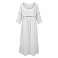 thumbnail image 4 of Bysome Women Dresses Solid Color 3/4 Sleeve Crew Neck Slit Dress Summer Breathable Women Dress Size L White, 4 of 4