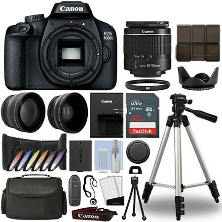 Canon EOS 4000D / Rebel T100 SLR Camera+ 18-55mm 3 Lens Kit+ 32GB Best Value
