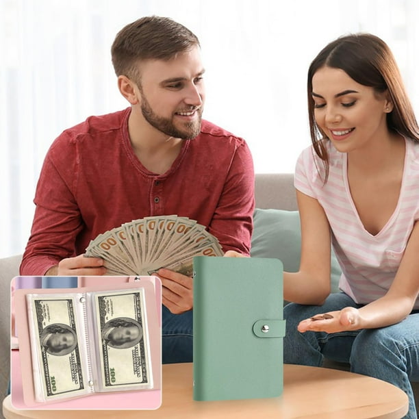 Savings Binder | 100 Envelope Cash Budget Binder Organizer with PVC Leather Cover | Reusable A5 Financial Planner | Includes 50 Double-Sided Pages | Portable Money Savings Envelope System Wallet