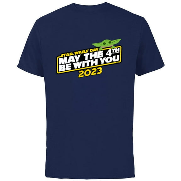 Star Wars Day May the 4th Be With You 2023 Logo Grogu - Short Sleeve Cotton T-Shirt for Adults - Customized-Navy
