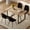 Table+4 Black Chairs(2), variant on JUFU Dining Table Set for 4, Modern 55'' Wood Dinette Table Set for 4 with Gray Fabric Dining Chairs,Table and Chairs Set of 4,Ideal for Kitchen Dining Room