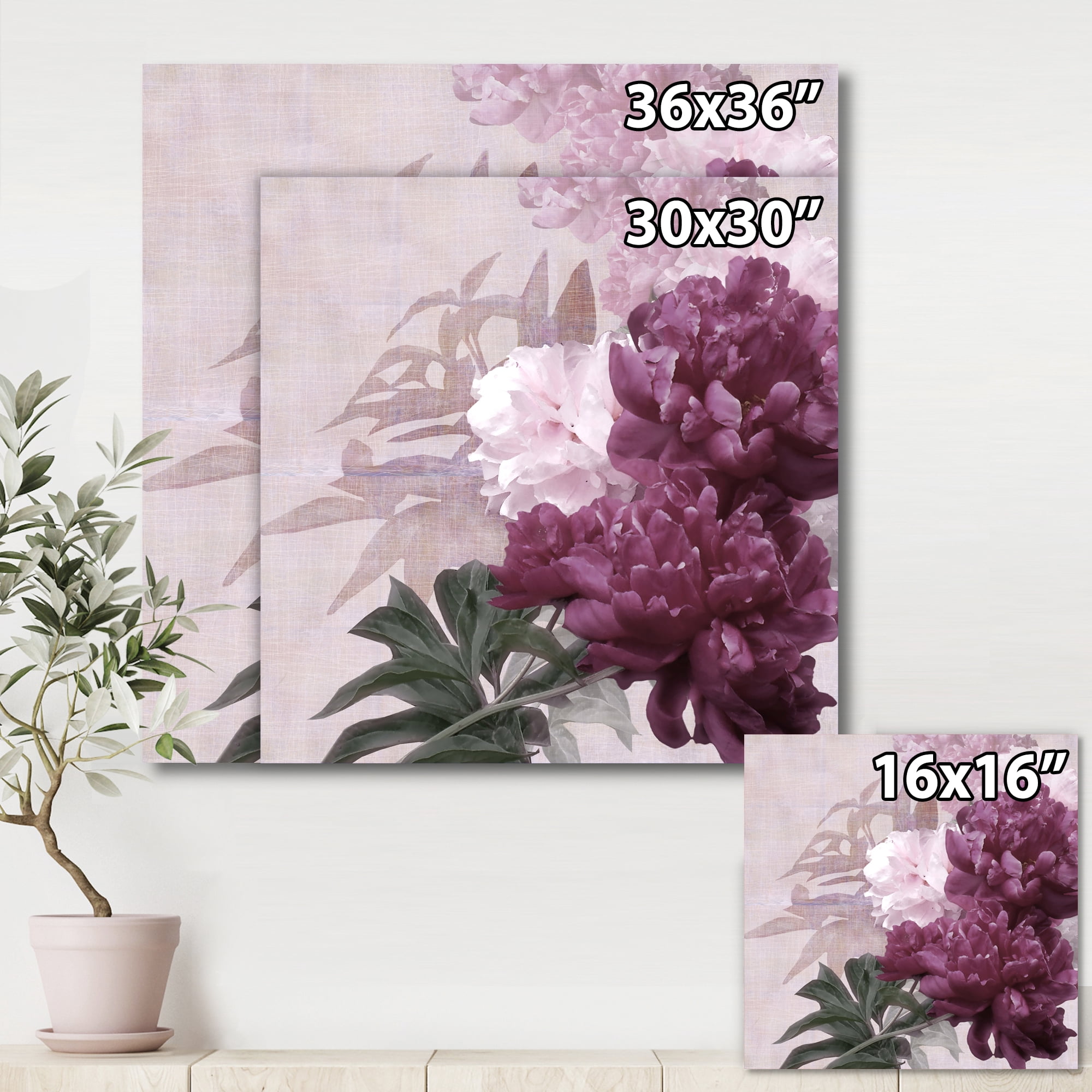 Ancient Pink and Purple Flowers I 30 in x 30 in Painting Canvas Art Print, by Designart
