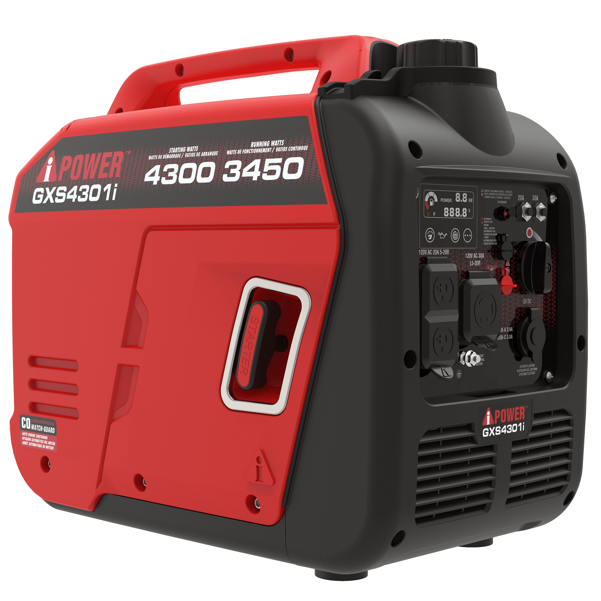 A-iPower Portable Inverter Generator Gas, 4300W RV Ready, EPA & CARB Compliant CO Sensor