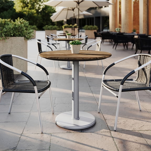 Flash Furniture 31.25" Round Indoor Outdoor Tabletop in Natural with Seamless Surface Technology and 18" Round Silver Cast Iron Table Base