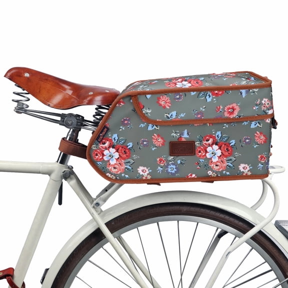 TOURBON Waxed Canvas Insulated Bicycle Trunk Cooler Bag Flower Green