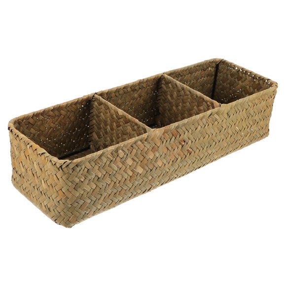 Milisten 1pc 3 Compartments Home Storage Box Sea Grass Woven Sundries Storage Case