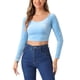thumbnail image 1 of INSPIRAR CHIC Blusas Cortas de Terciopelo de Manga Larga sin Hombros para Mujeres XL Azul Claro, 1 of 6