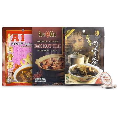 Malaysia Traditional Branded Klang Bak Kut Teh Bundle Set (Sun Kee + Kee Hiong + A1) Mix Herbs and Spices Soup Seasoning + 5's Nona Manis Disposable Coaster ALT2