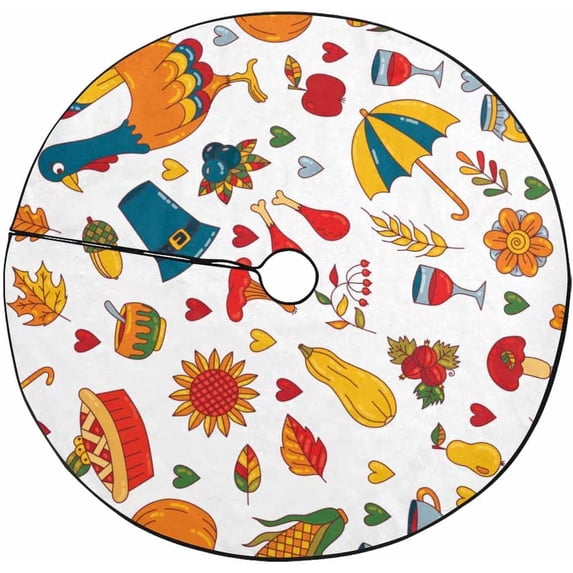 FMSHPON Thanksgiving Day Doodle Cartoon Xmas Christmas Tree Skirt Stand Mat for Holiday Party Decoration Indoor Outdoor 48 inches