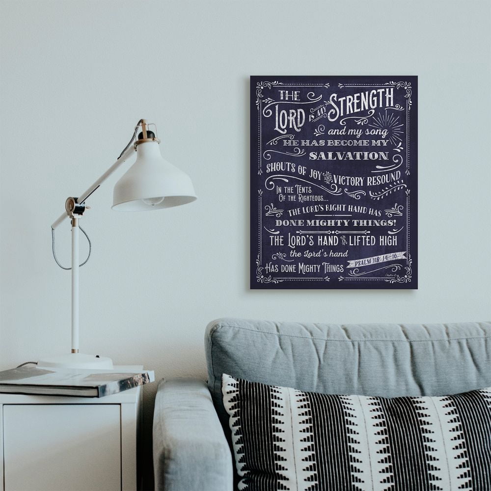 Stupell Industries Lord is My Strength Faith Based Psalm Text Blue White Designed by Mollie B.
