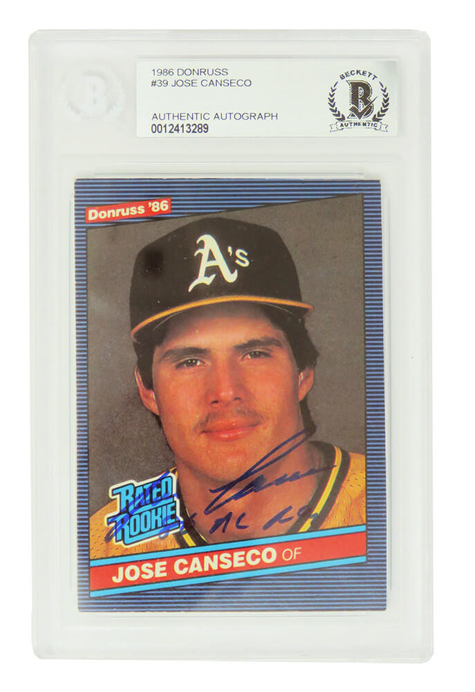 Carte Rookie Jose Canseco 1986 Donruss Signée Et Dédicacée - Gradée BGS Authentic