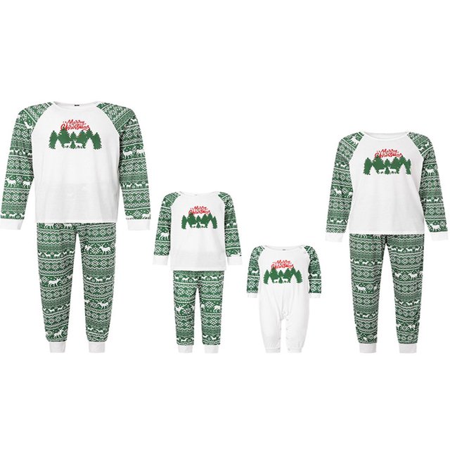 Family Matching Clothes Christmas Sleepwear Tree Print Tops Trousers Baby Romper Pajamas Set