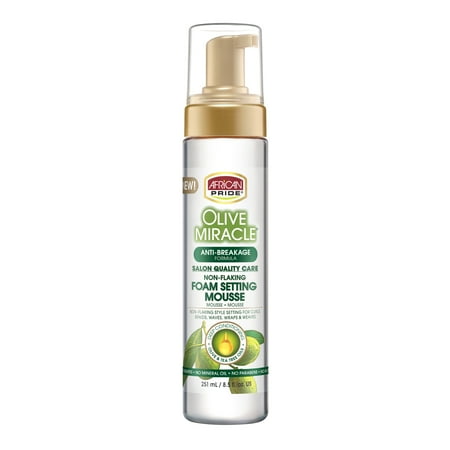 African Pride Olive Miracle Mousse, Foaming 8.5 oz., Moisturizing, Curly, Unisex