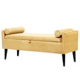 thumbnail image 5 of Dazone Armed Indoor Storage Bench With 2 Round Pillows, 47 inches Ottoman with Storage, Velvet Bench Safety Hinge Ottoman Armrest, Large Storage Bench,for Bedroom Living Room Porch Entryway, Yellow, 5 of 9