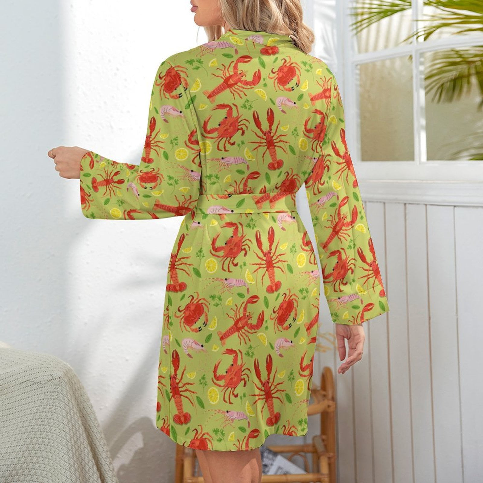 Short Robes Long Sleeve for Women - Crab Lobster Soft Women's