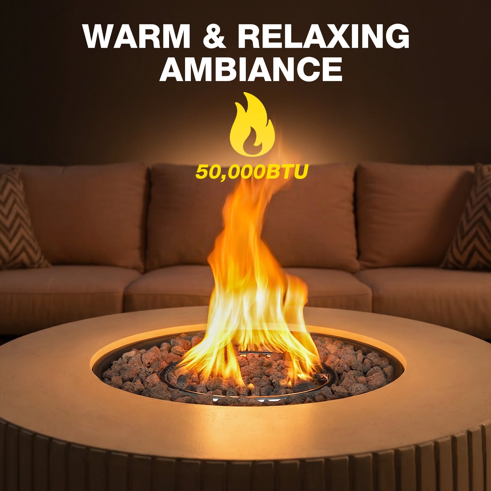 ReeQuo 36” Propane Fire Pit Table Outdoor Gas Fire pits with Tank Cover & Lid, 50,000 BTU Round Concrete Fire Table