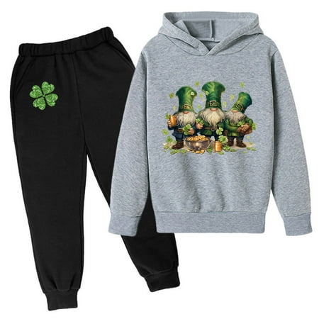 

OAUP 2PCS Toddler Outfit Sets Kids Hoodie Sweatshirt Sweatpants Irish Festival Pullover Hoodie Set Tracksuit Outfits Fall Thermal Casual Trendy Outfit 2-12Y