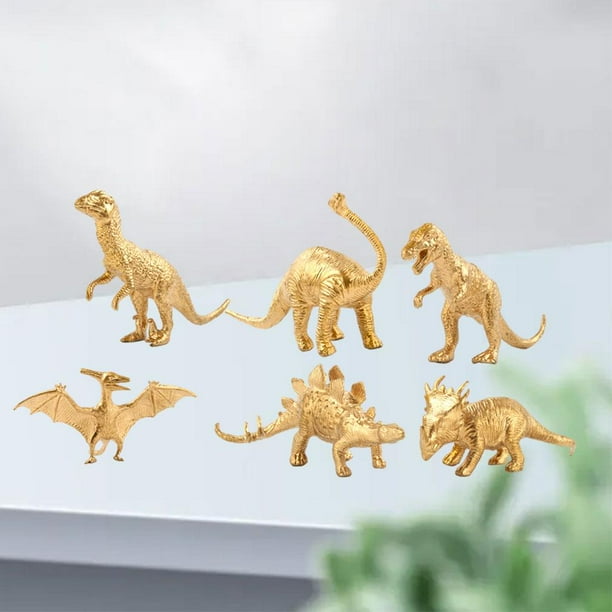 Figuras de acción de dinosaurios prehistóricos de oro para niñas Hugo 6pcs Estatua de los dinosaurios