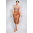thumbnail image 2 of Saronite Faux Leather High-rise Waisted Button Closure 2 Side Pockets Slit Front Cargo Skirt, Cognac (Women's), 2 of 5