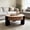 Walnut+black + Solid Wood+MDF + Modern, variant on AUU 33" Wabi-Sabi Round Coffee Table with Hidden Storage – Modern Wood Parquet Veneer, 3 Block Legs, Sturdy Center Accent Table for Living Room or Small Spaces