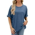 thumbnail image 2 of Njoeus Women's Round Neck Tunic Shirts Oversized Tees Casual Rolled Short Sleeve T Shirt Summer Tops Loose Blouses S-XXL, 2 of 7