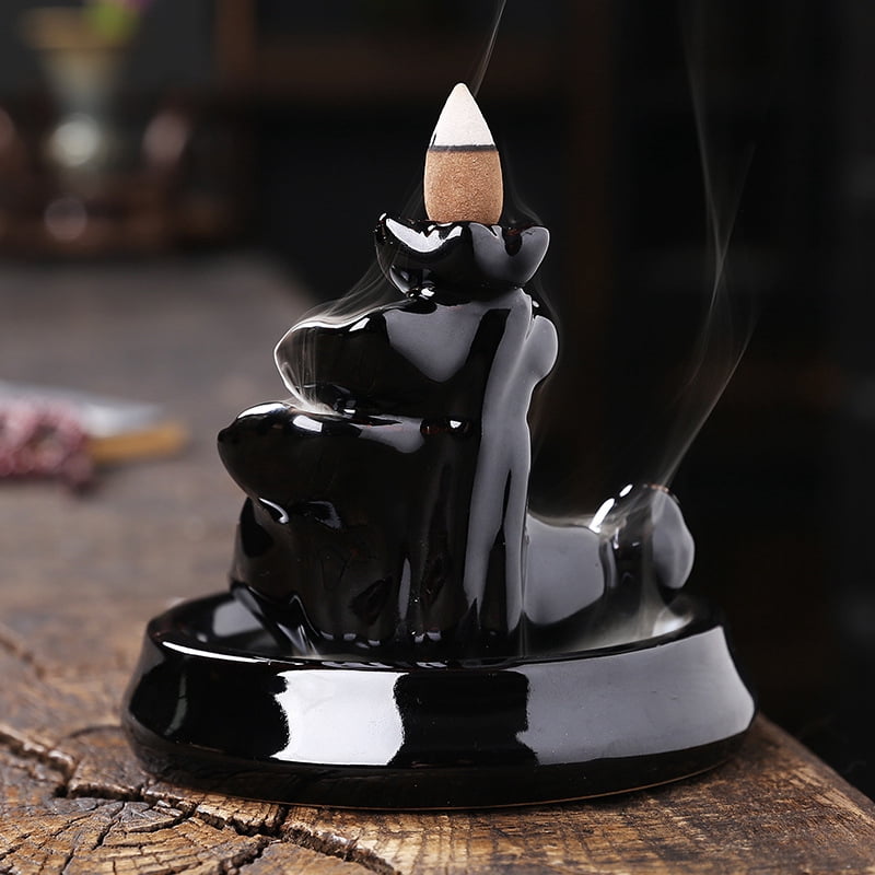 Waterfall Incense Burner, Lotus Backflow Incense Holder Ceramic Censer Cones Sticks Porcelain Holder with 10 Free Mixed Aromatherapy Cones