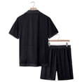 thumbnail image 6 of hotojiny Men's 2 Piece Set Summer Beach Outfits Breathable Hollow out Mesh Button down Shirts Shorts Set Casual Tracksuit(Black,X-Large), 6 of 7