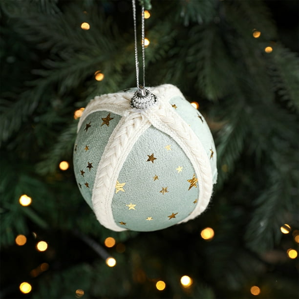 Ireezec Festive Star Print Fabric Foam Ball Christmas Tree Ornament Hanging Decorations for Holiday Party Home Decorations