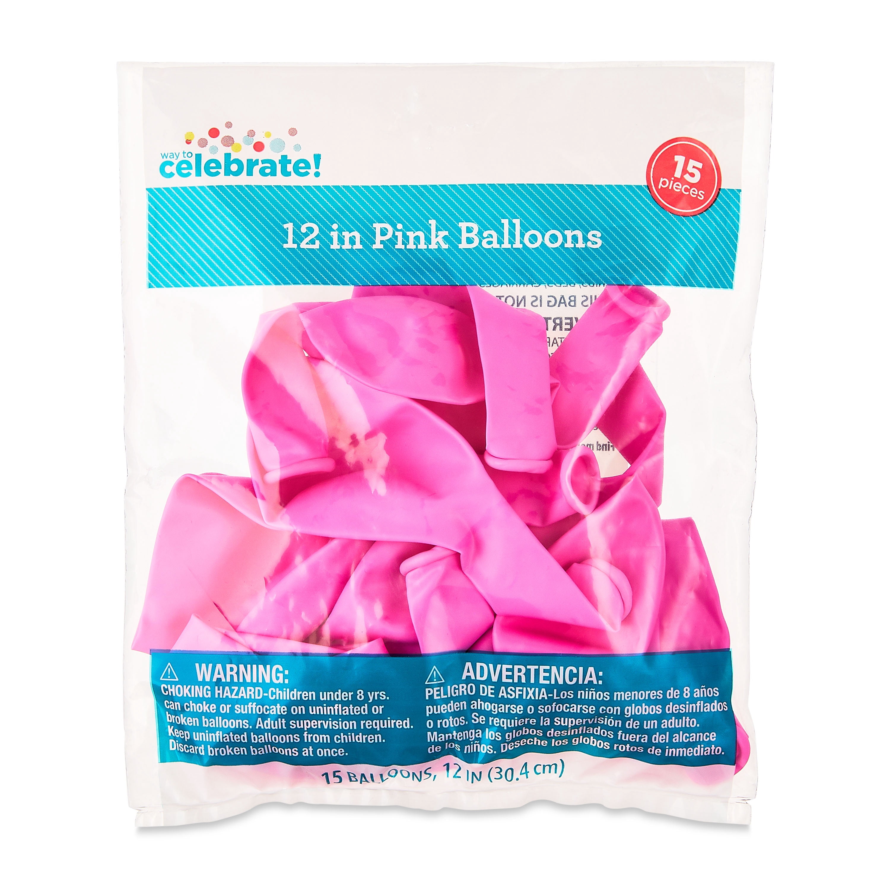 12" Pink Latex Balloons, 15 Pieces, by Way To Celebrate
