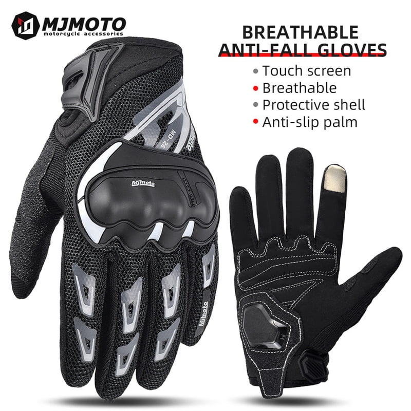 Summer Motorcycle Gloves Full Finger Breathable Bicycle Moto Biker Gloves Touchscreen Ptrotective Glove Gray Reflective at Night
