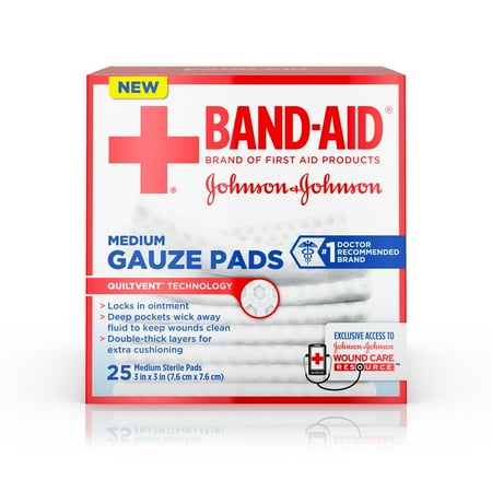 BAND-AID? Brand Medium Gauze Pads, for Minor Cut and Scrapes, 3 Inches by 3 Inches, 25 Count