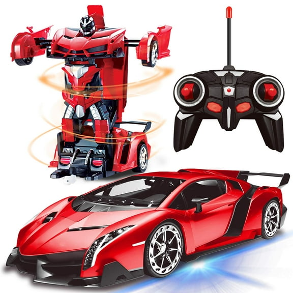 Remote Control Transform Car Robot Toy 2.4Ghz 1:18 Rechargeable 360°Rotating Stunt Race Car Toys for Kids Boys Girls Age 8 9 10 11 Year Old Toy Gifts(Red)