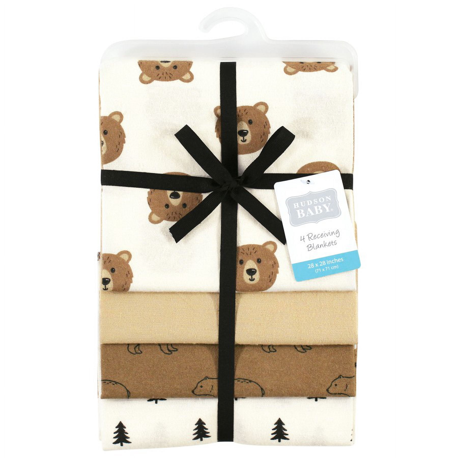 Hudson Baby Unisex Baby Cotton Poly Flannel Receiving Blankets, Brown Bear, One Size