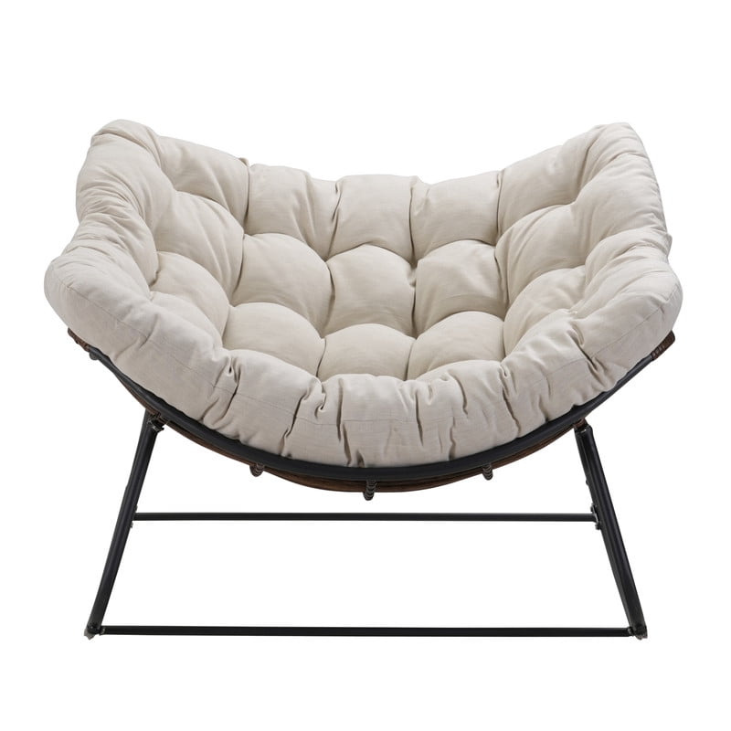 Oversized Papasan Outdoor Armless Rocking Chair, Indoor Recliner Lounge Chair with Cushion