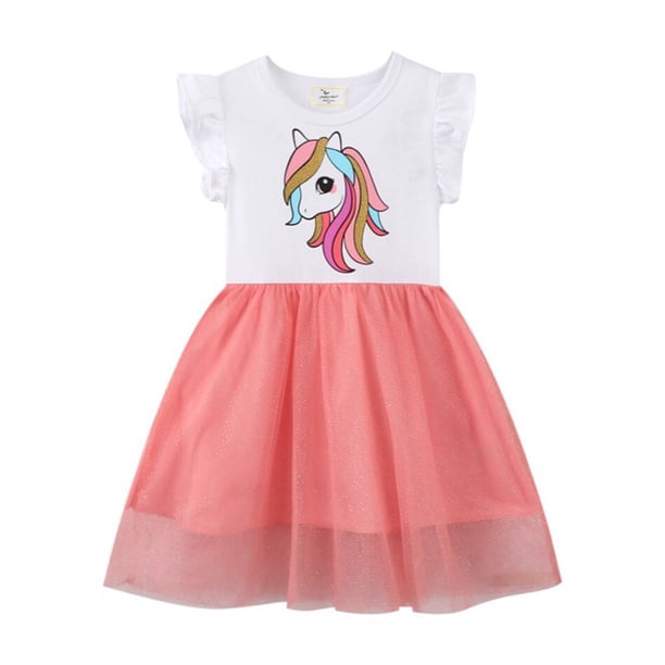 2022 Disney Encanto película Madrigal Niñas Vestido de verano unicornio dibujos animados estampado malla princesa Vestido Casual Vestido niños ropa 8T Gao Jinjia LED