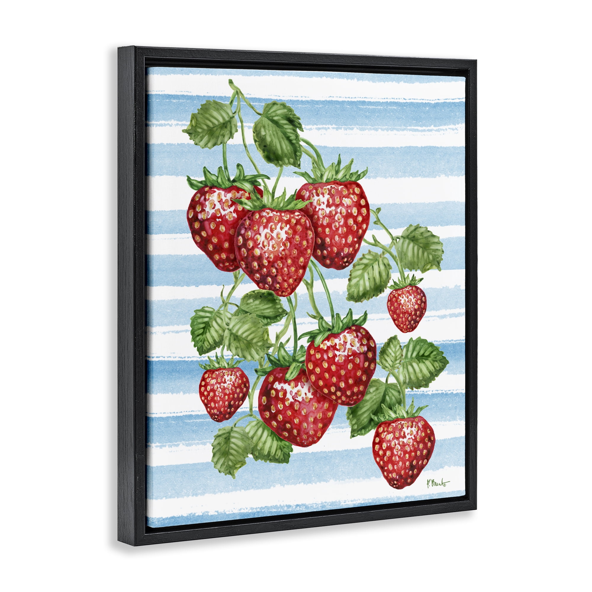 Stupell Industries Juicy Strawberry Vine Black Framed Floater Canvas Wall Art, design by Paul Brent