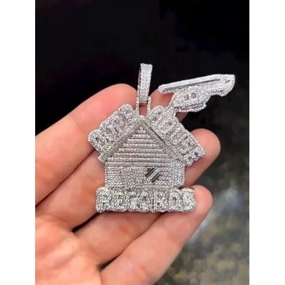 3Ct Round Cut Real Moissanite Men's Custom House Pendant 14K White Gold Plated