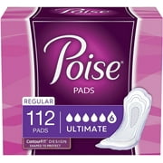 Poise Incontinence Pads for Women, Ultimate Absorbency, Regular Length,112 Count (2 Packs of 56) (Packaging May Vary)