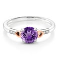 thumbnail image 2 of Gem Stone King 1.23 Ct Round Purple Amethyst White Diamond 925 Silver and 10K Rose Gold Ring (Size 6), 2 of 5