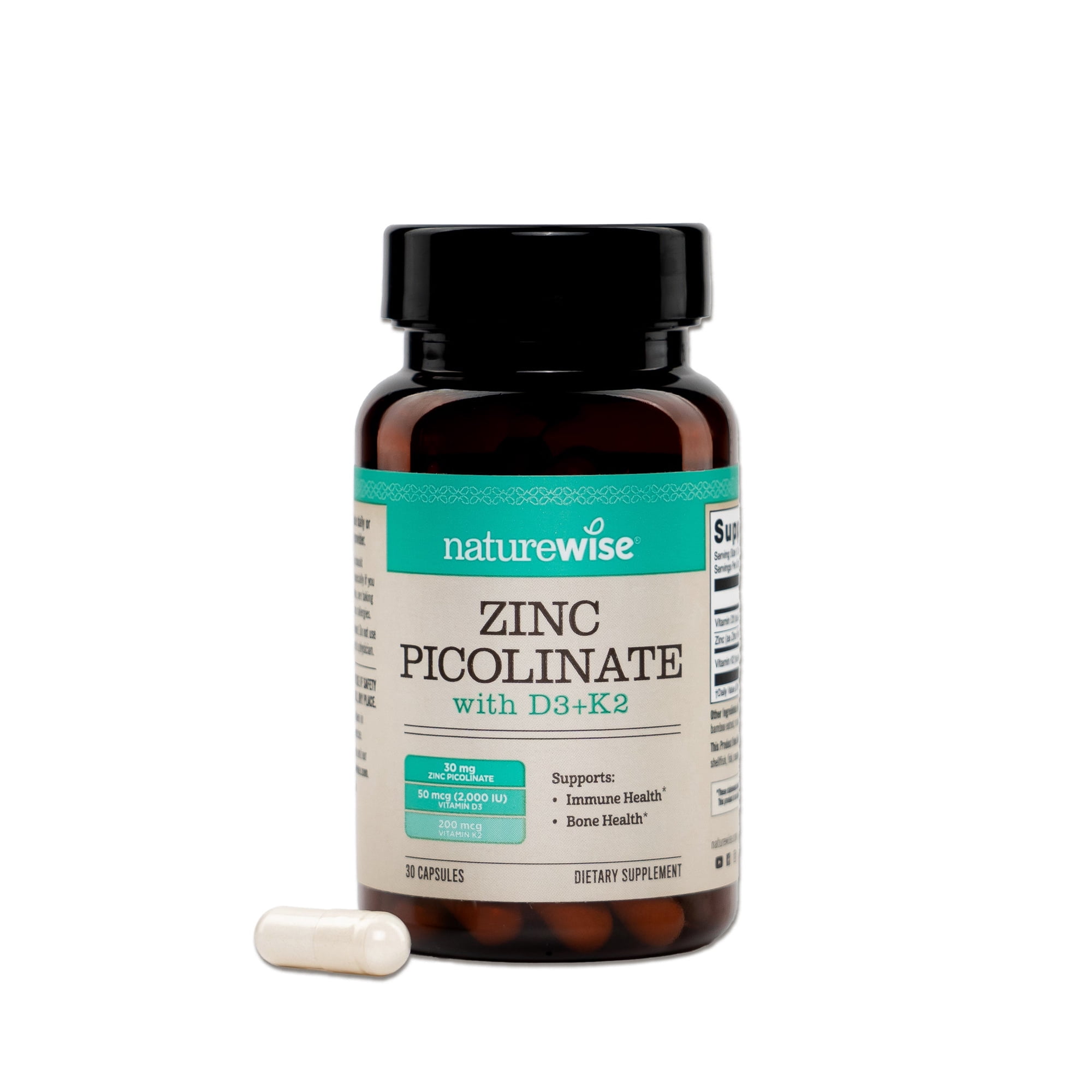 NatureWise Zinc Picolinate with D3 + K2 - Zinc Supplements for Men & Women + Vitamin D3 K2 - Supports Immune & Bone Health* - Non-GMO, Gluten Free, USA Manufactured - 30 Capsules[30 Day Supply]