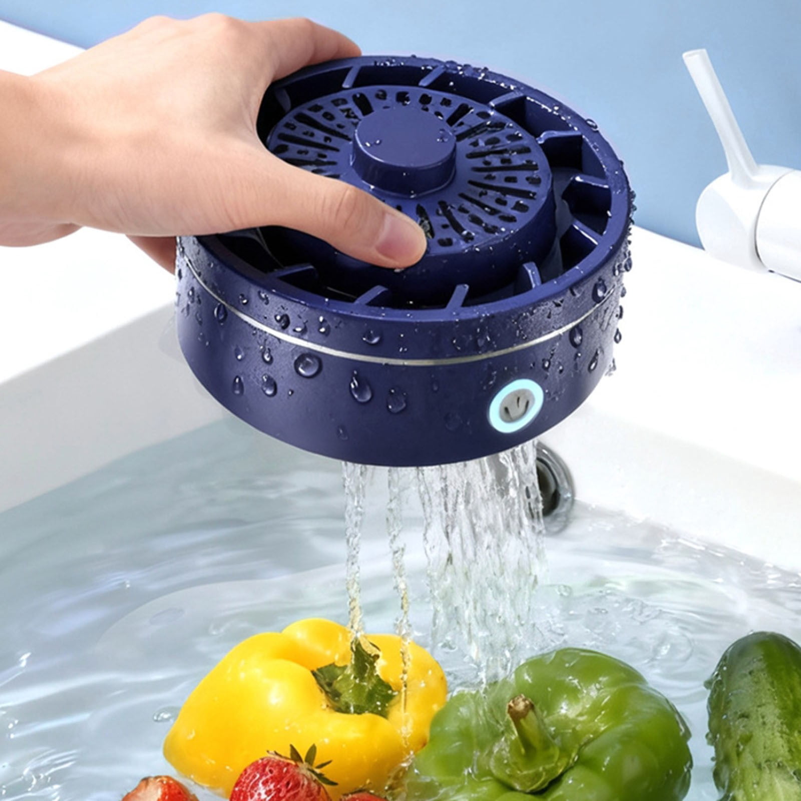 USB Rechargeable Wireless Fruit and Vegetable Cleaner Purifier, Portable Ion Technology Washing Machine - Electric Sanitizer for Meat Vegetables Utensils (Blue)