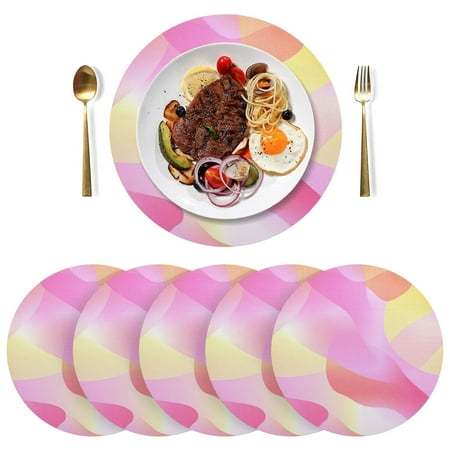 

Round Placemats Plate Mats 15 Inch Non-Slip Heat Resistant Washable PVC Set Table Decoration for Kitchen Dining Pink and Yellow Gradient
