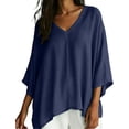 thumbnail image 2 of Gamivast V Neck Blouses for Women 3/4 Batwing Sleeve Flowy Shirts Casual Oversized Loose Fit Tunic Tops Lightweight Comfy Basic Tees for Summer Fall Vacation Navy XXL, 2 of 7